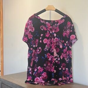 Torrid Black and Pink Relaxed Floral Blouse